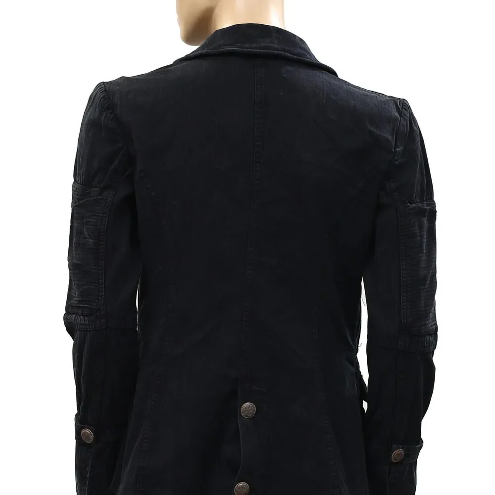 Free People Harlow Jacket Blazer Coat Top Long Sleeves Black Cotton XS 288218